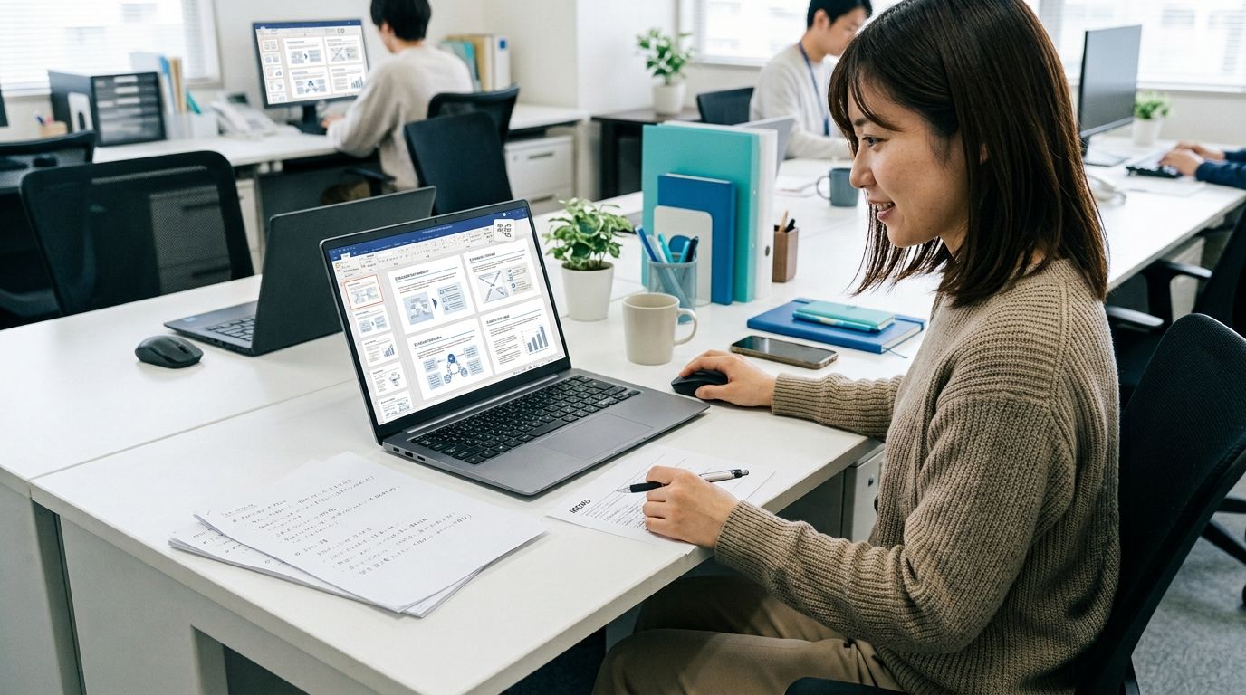 パソコンの画面を確認しながら作業するスタッフ