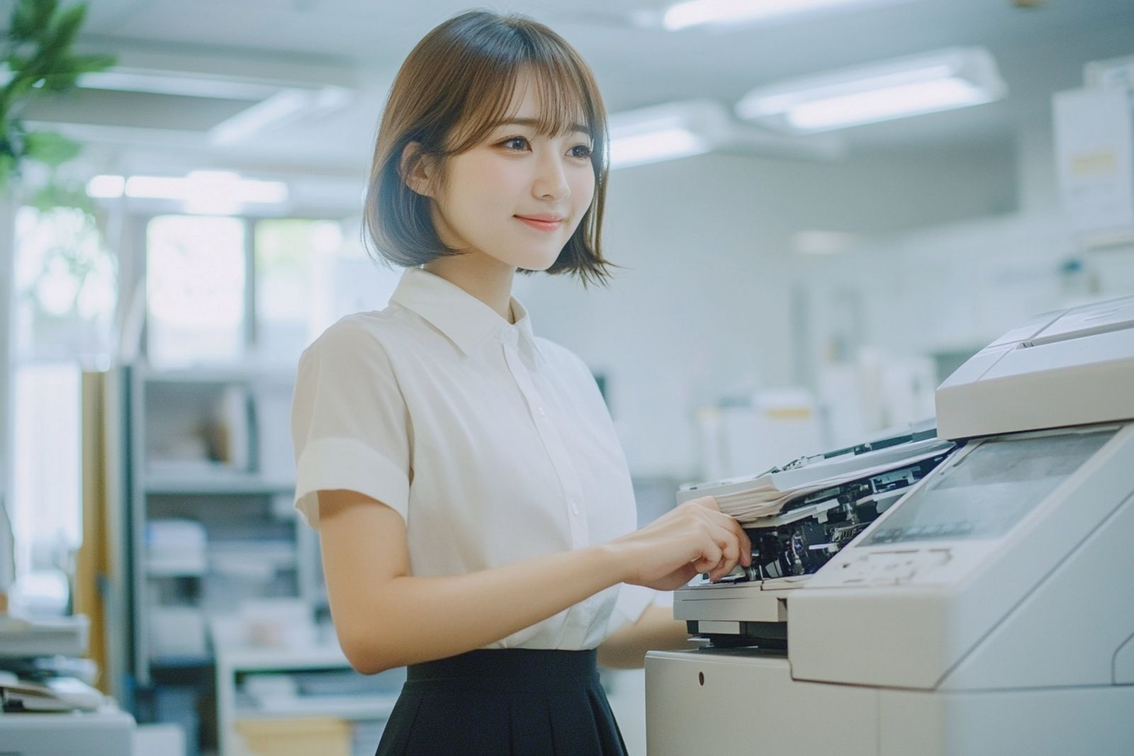 複合機を操作するスタッフ