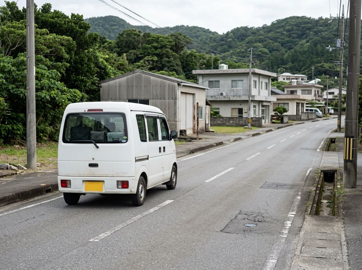 島の企業を訪問するスタッフの車